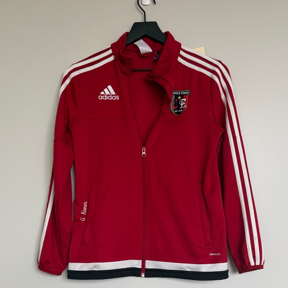 Adidas Red Track Jacket with White Stripes